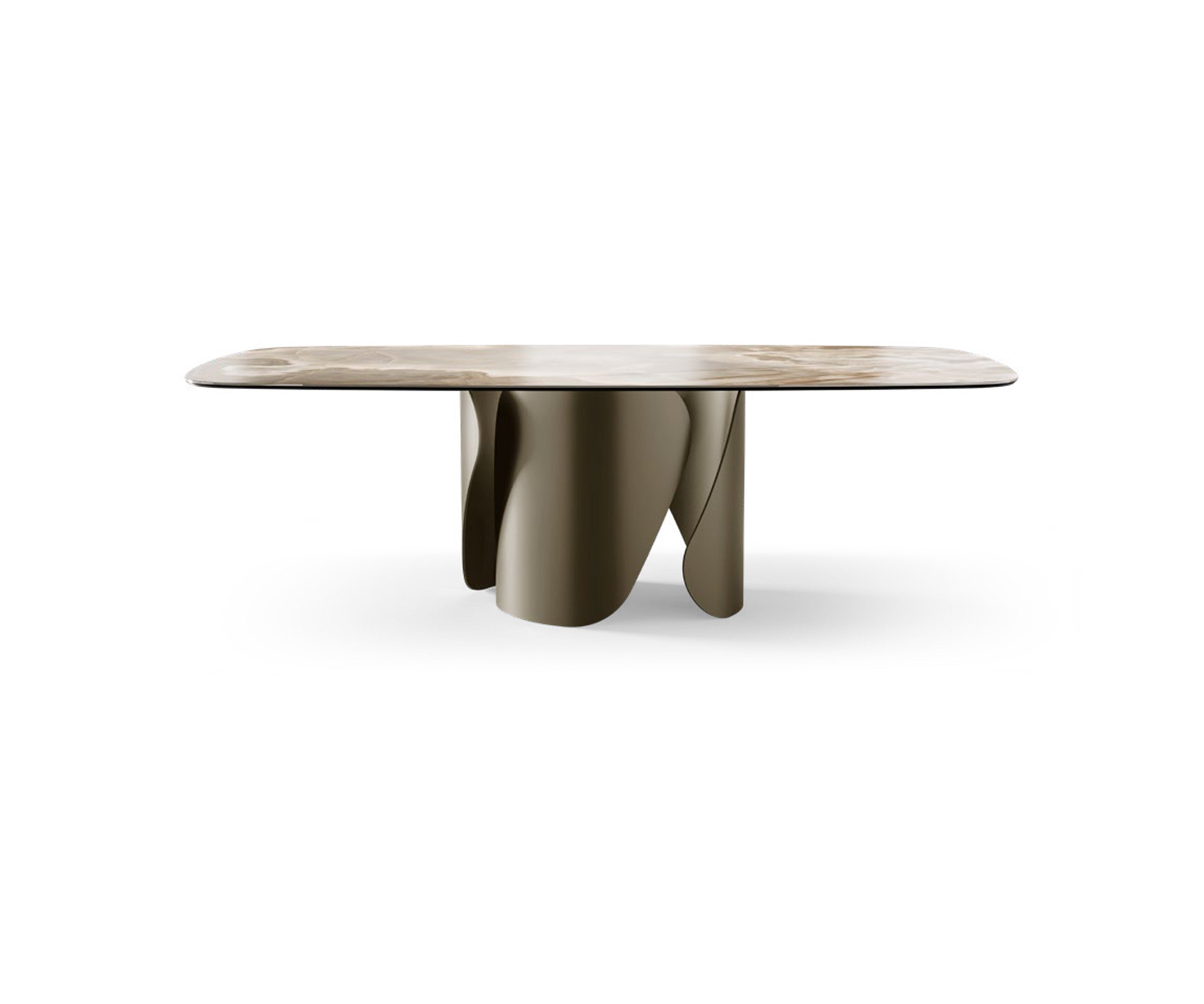 Onda Ceramic Top dining table by eforma with shaped Alabastro ceramic top and sculptural metal base