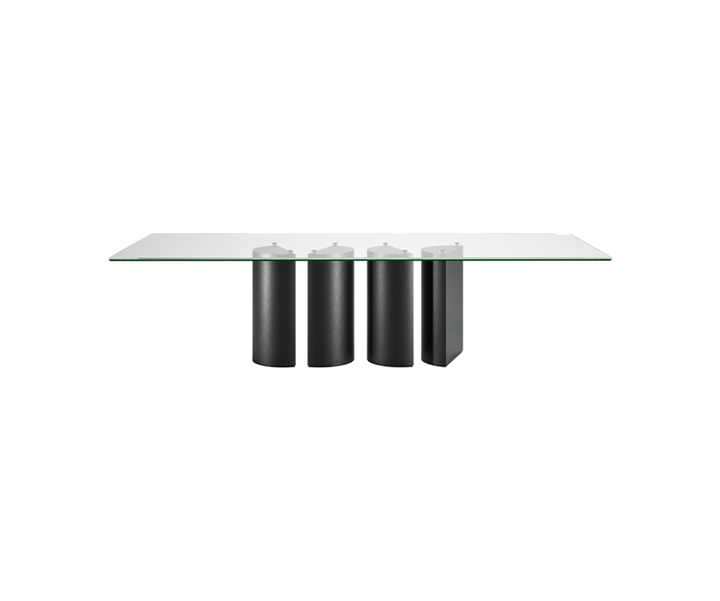 Plai Glass Top dining table by eforma with extra-clear glass top and four-leg black base