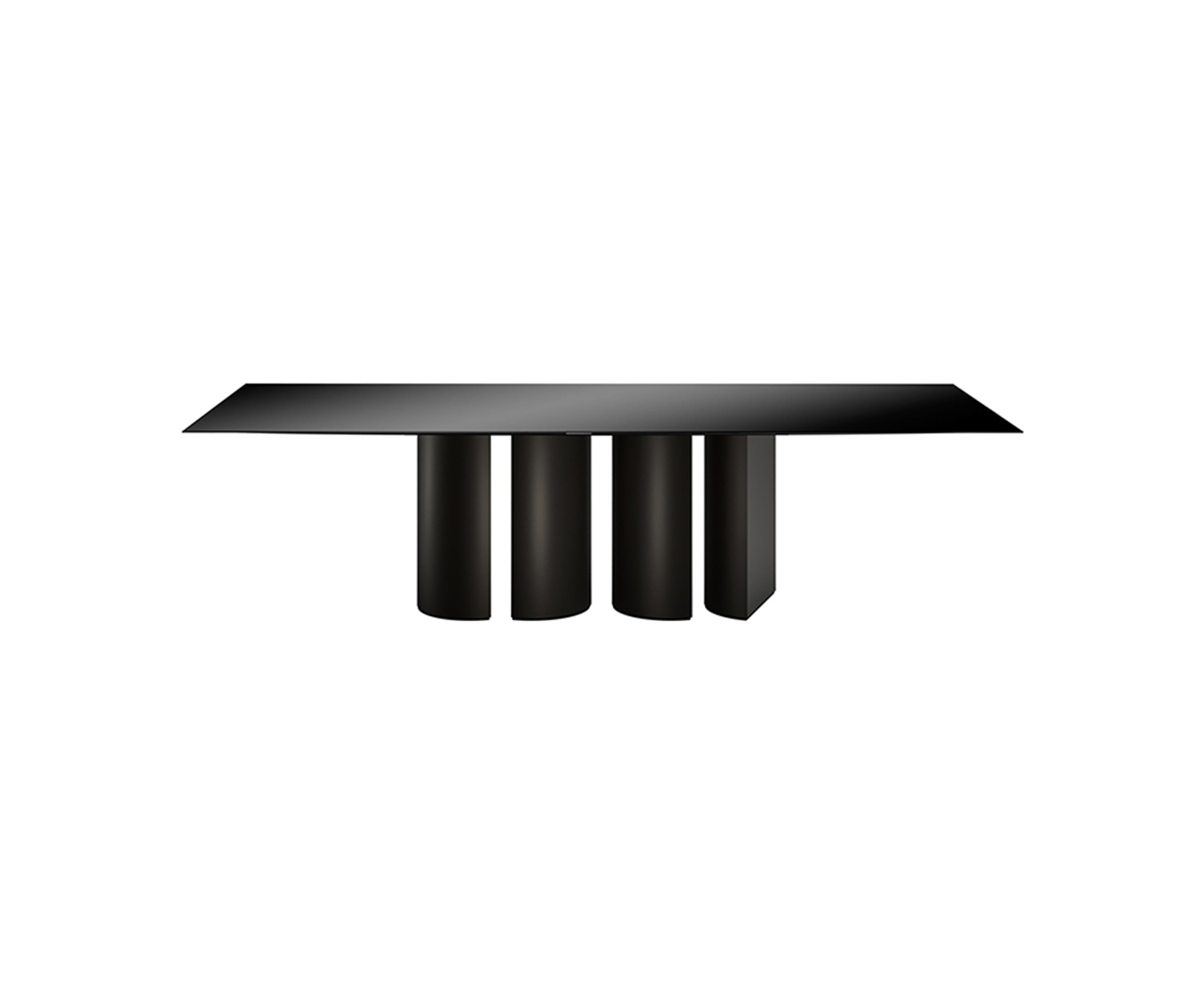 Long Plai Glass Top dining table by eforma with glossy black painted glass top and four-leg dark base